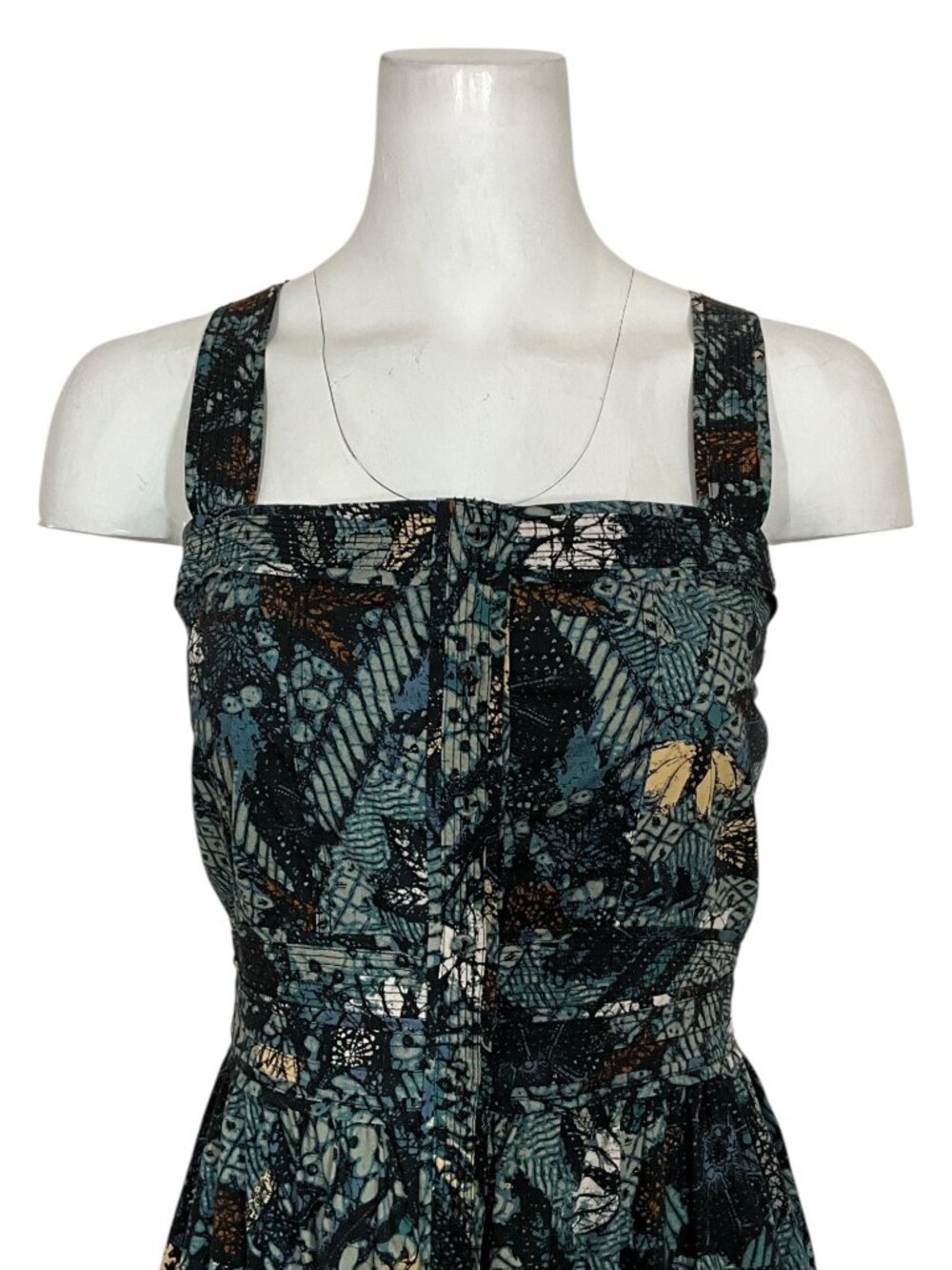 Ulla Johnson Isabela Dress 10 Rainforest Midi Blue Floral Sleeveless Cotton - Picture 11 of 16
